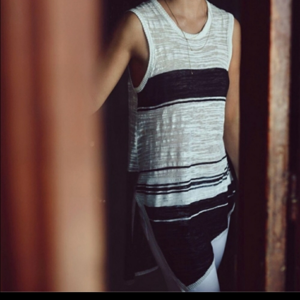 Anthropologie Left of Center Gauze Black White Stripe Asymmetrical Hem Line S